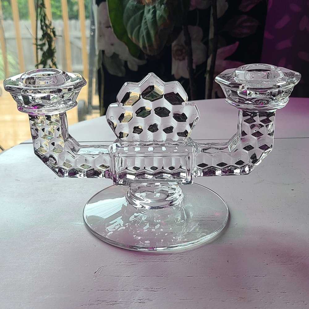 MidCentury Modern Fostoria American Glass Line 2056 - Twin Flat Foot Candlestick